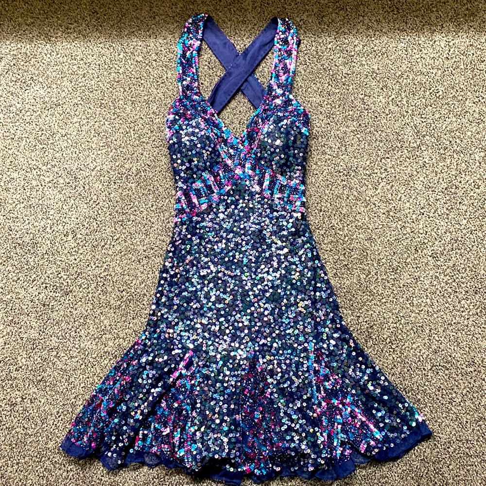 Vintage Flash dress blue sequins and beads size 0 homecoming wedding guest